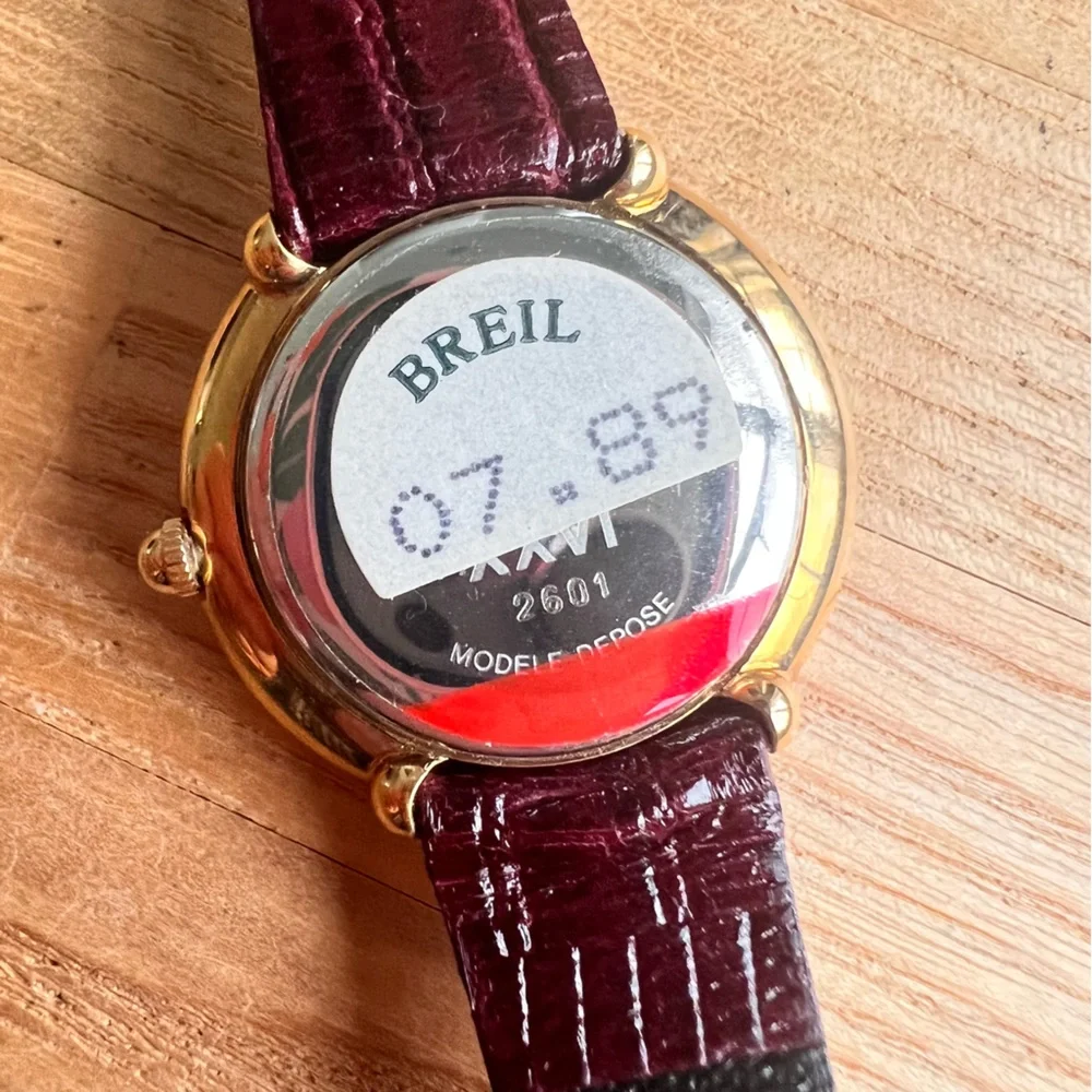 Breil ladies gold tone brown leather dress Swiss watch NEW BATTERY